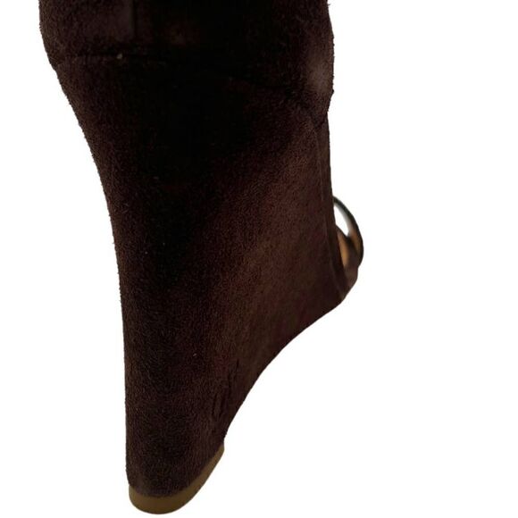 New DSQUARED2 Women US 10 Brown Suede High Heels Tassel T-Strap Wedge Sandals - Picture 15 of 17